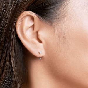 Aro Abierto de Piedra de Luna, Plata de Ley & Chapado en Oro, Aros Simples, Joyería Minimalista, Hecho a Mano, Regalo Mama, EAR042MOO