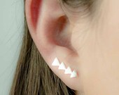 Silver Triangle Ear Cuff, Matte Sterling Silver, Edgy Pin Earrings, Geometric Ear Wrap, Minimalistic, Modern Jewelry, Christmas Gift, ECF007