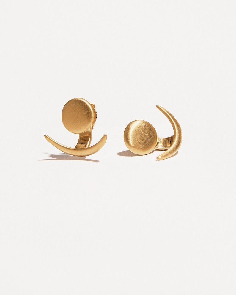 Moon Phase Front Back Earrings Gold Moon Jewelry Celestial Earrings EJK008 Yellow Gold Matte