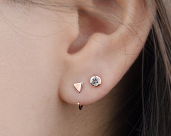 Tiny Triangle Hug Hoop Earrings, Sterling Silver, Gold Plated, Cute Hugging Earrings, Small Edgy Hoops, Lunaijewelry, Gift for Her, EAR043