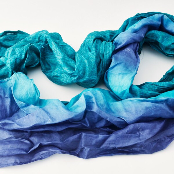 Blue Silk Scarf Upcycled Sari Scarves woman  Az
