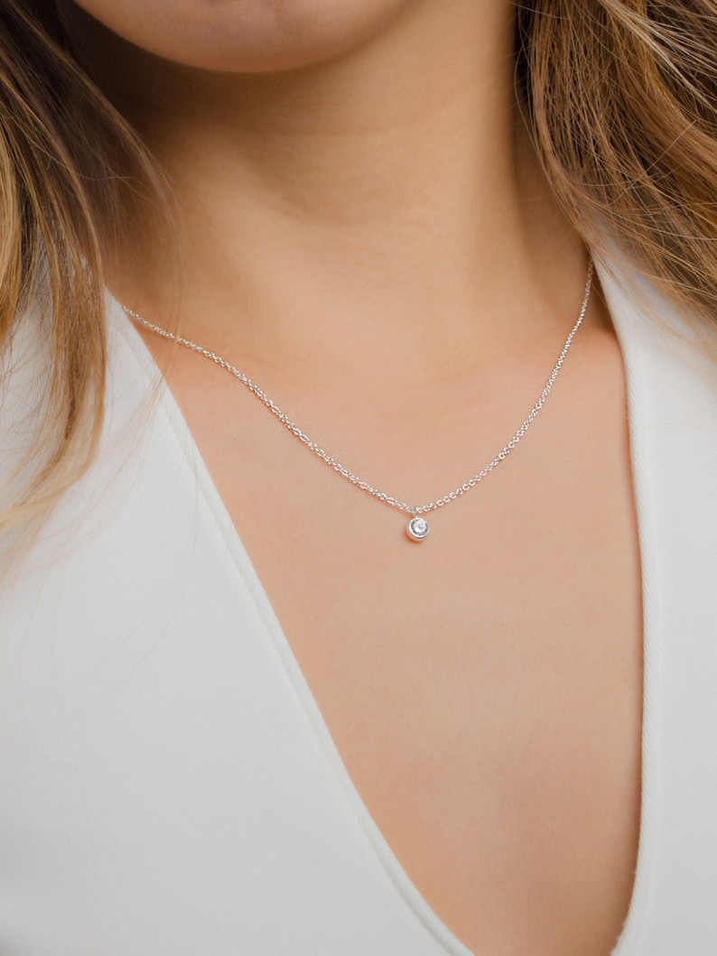 Tiny CZ Necklace Gemstone Necklace Minimalist Necklace Etsy