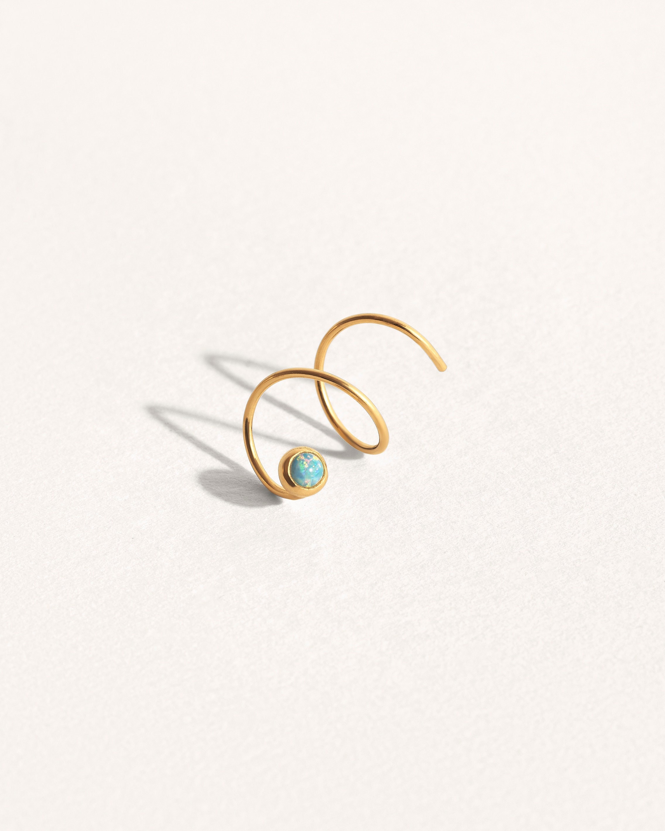 Opal Gold Hoops Cartilage Earrings - Dainty Silver Double Ear Hoops -  Two Piercings Holes - EAR148P03