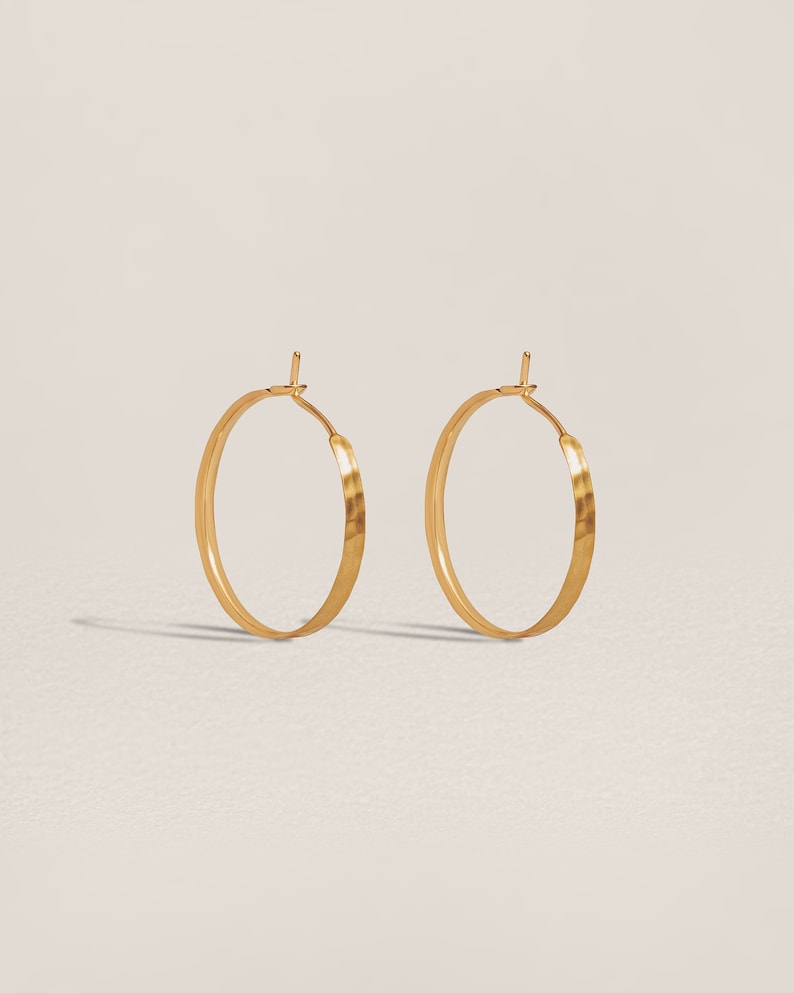 Gold Hoop Earrings Sterling Silver earrings Handmade Hammered Gift for her Non-Tarnish Jewelry EAR056 image 2