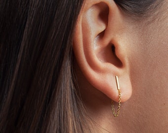 Sierlijke Stud Oorbellen - Gouden ketting oorbellen - Korte ketting oorbellen - Unieke minimalistische oorbellen - Beste cadeau voor haar - STD077