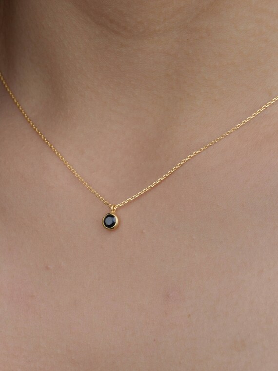 Tiny Gemstone Necklace Black Spinel 