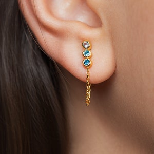 Boucles d'oreilles pendantes délicates aigue-marine - Boucles d'oreilles uniques fabriquées à la main - Cadeau pour maman - STD153