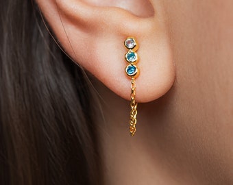 Boucles d'oreilles pendantes délicates aigue-marine - Boucles d'oreilles cadeaux uniques fabriquées à la main - STD153