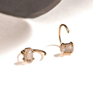 Statement Stone Open Hoop Earrings - Sterling Silver Gemstone Jewelry - Modern Dangle Earrings - Bold Gift for Her - EAR145RQZ