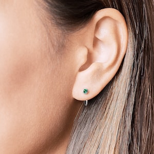 Gemstone Hoop Huggie Earrings - Unique Ear Cuff - Gift for her - EAR033