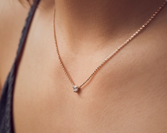 Dainty Sterling Silver Zirconia Solitaire Necklace