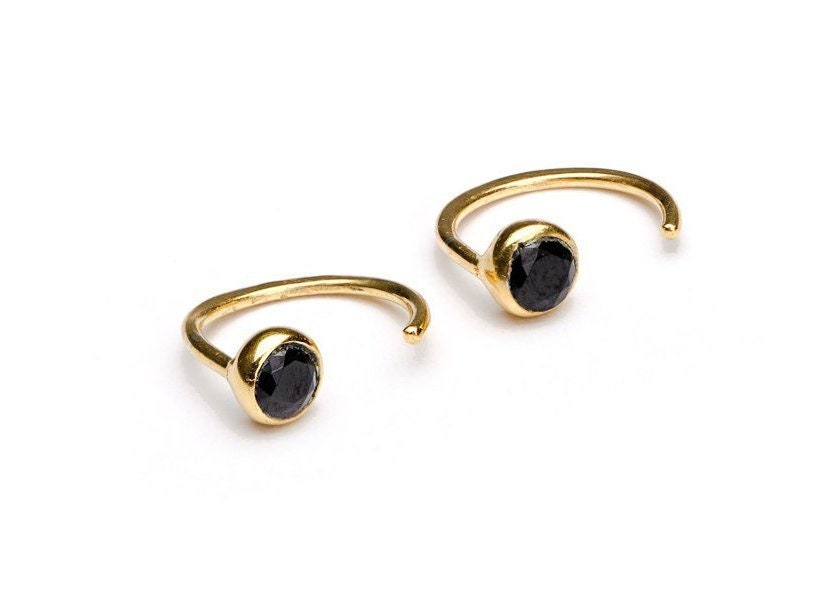 Black Sapphire Huggies Gemstone Hoop Earrings Dainty Hoop | Etsy