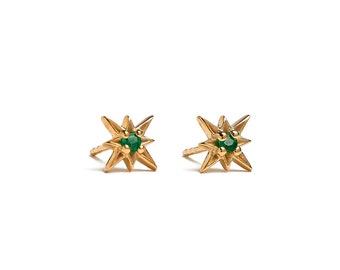 Dainty Lab Emerald Stud Earrings - Cute Starburst Earrings - Gift  for Wife - STD049LEM