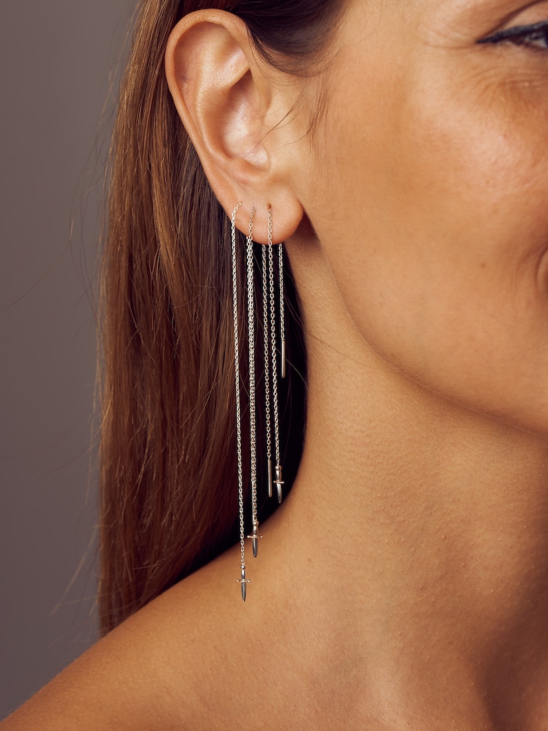 Threader Dagger Earrings - Mismatched Chain Grunge Earrings