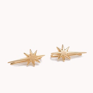 Star Ear Climber Gold Celestial Earrings Silver Jewelry Perfect Gif for Her ECF015 image 8