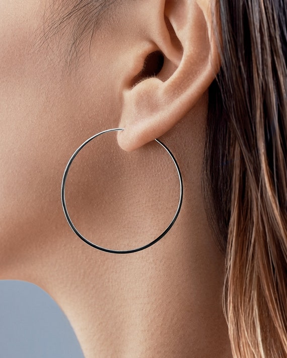 Grandi Orecchini A Cerchio Sottile - Orecchini Minimalisti -Orecchini A Cerchio Grandi - Regalo Da Damigella D'onore - EAR007 - Italia - Foto 2