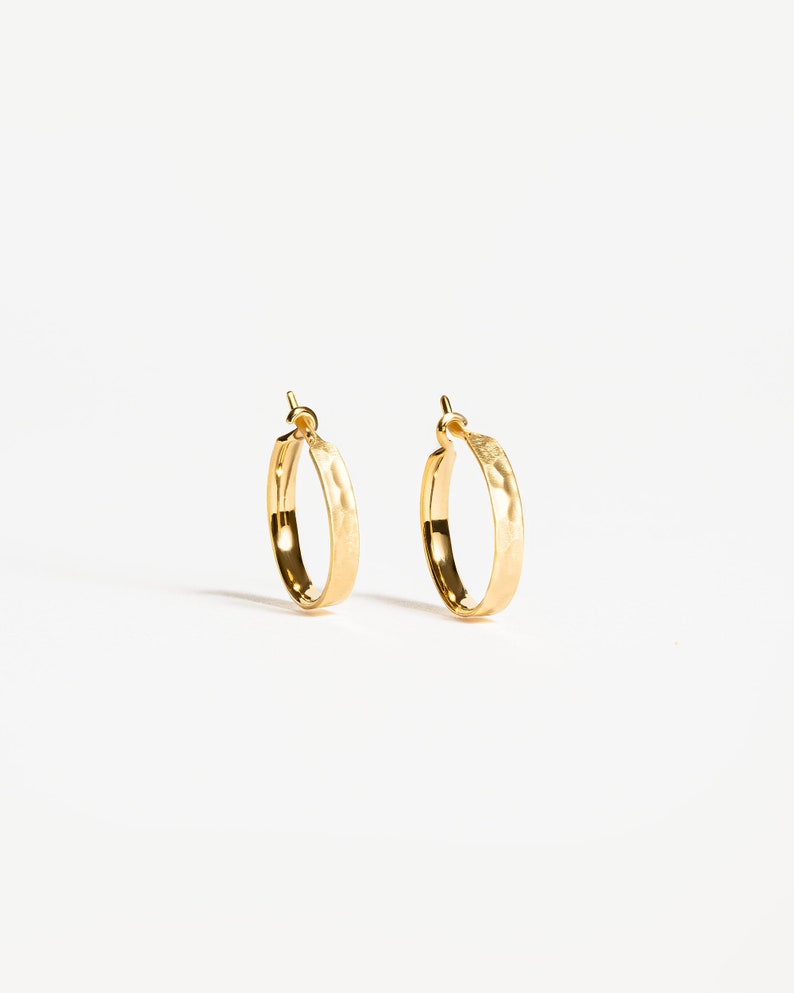 15 mm Gold Hoop Earrings - Handmade Solid Sterling Silver Jewelry