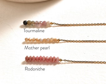 Minimalist Dangle Chain Gold Earrings - Dainty Threader Earrings - Gemstone Earrings for Women and Girls - CHE046