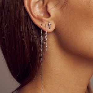 Threader Dagger Earrings - Mismatched Chain Grunge Earrings