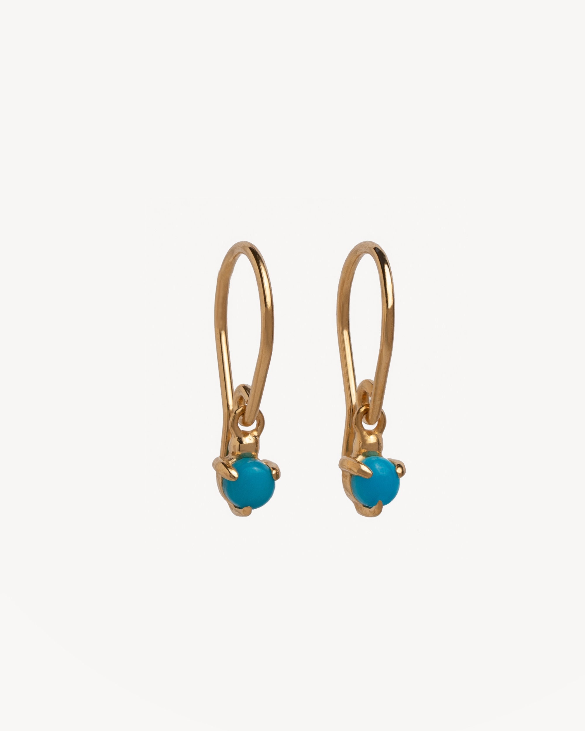 Natural Stone Wire Wrap Dangle Drop Earrings Gold Plated 925 Sterling Silver Hook/Turquoise Round Cut