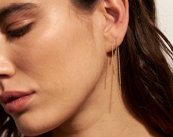 Gold Threader Earrings – Dainty Drop Chain in 9/14/18cm • CHE023