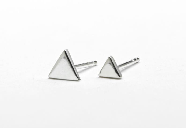 Mini Silver Triangle Geometric Stud Earrings Mountain Post Etsy