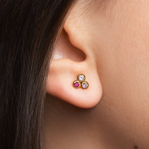 Crystal Cluster Earrings - Multiple Birthstone Stud Earrings - Silver Handmade Earrings with Gemstones - STD152