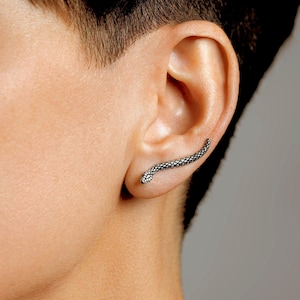 Edgy Snake Ear Cuff Climber Silver Earrings - Unique Animal Jewelry - by Lunai Jewelry - ECF023 image 1
