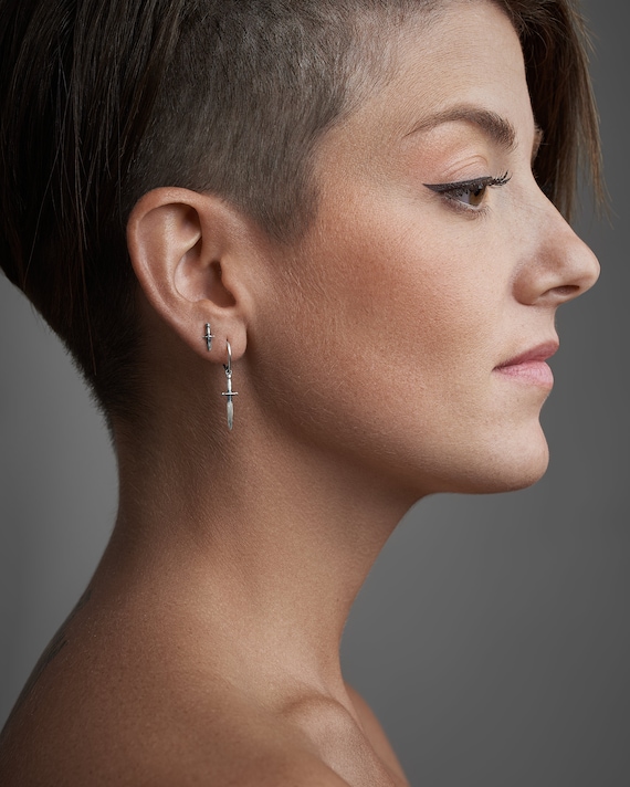 Orecchini Uomo Moda Hip Hop Pugnale Spada Gocce Orecchie Pendenti Acciaio Inox B - Foto 4