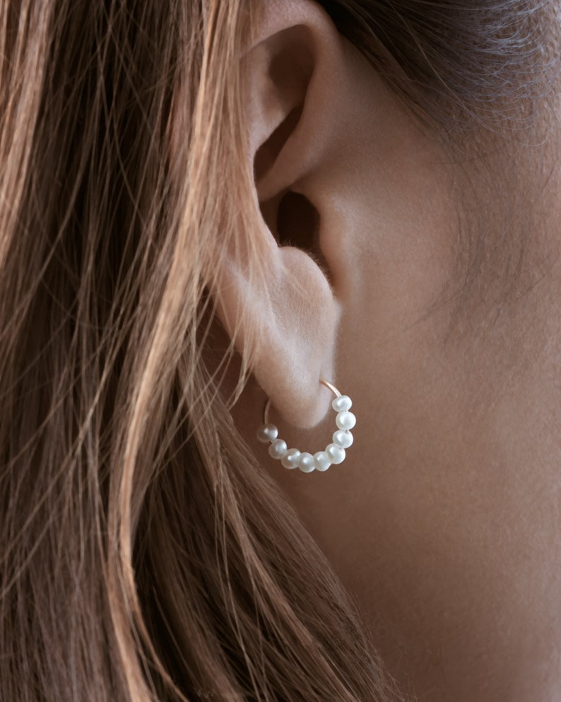 Jewelry Dainty Pearl Earrings Tiny Pearl Hoop Earrings Gold Filled Mini Pearl Earrings Gold Tiny Hoops Bridesmaids Earrings