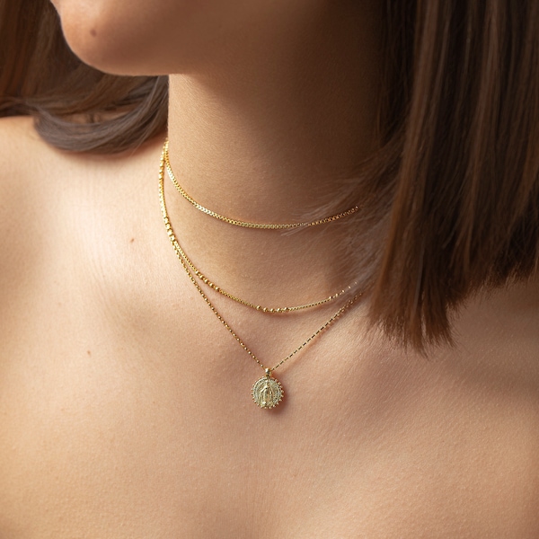 Collier de la Vierge Marie - superposition de collier - collier de charme délicat - collier médaillon - collier de pièce d'or - collier Boho