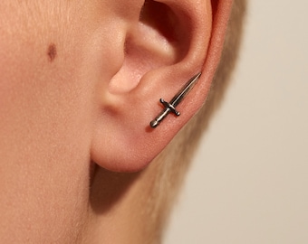 Sword Ear Climber Earrings - Dagger Ear Cuff Gold Sterling Silver - Unique Jewelry Gift for Men Women ECF016