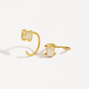 Gold Rutilated Quartz Huggie Hoop Earring - Minimalist Bridal Earrings - Gift for Her - EAR145GRQ