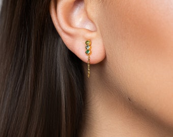 Cadeau de demoiselles d'honneur - Boucles d'oreilles en pierres précieuses colorées avec péridot, émeraude, rhodolite, rubis - STD153