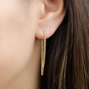 Long Silver Earrings Minimal Ear Threaders - Artisan Earrings - Gift for Her - CHE001