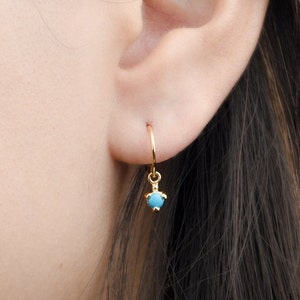 Turquoise Hook Earrings - Dangle Drop Earrings - Bridesmaid Gift - Tiny Birthstone Earrings