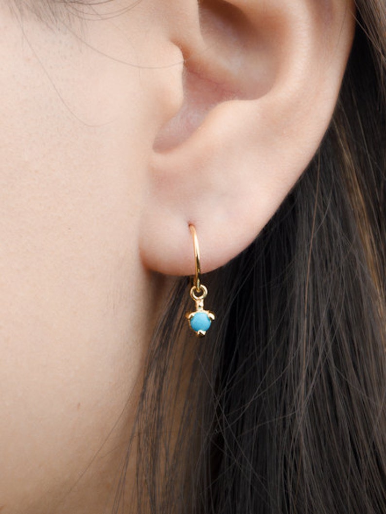 Turquoise Hook Earrings - Dangle Drop Earrings - Bridesmaid Gift - Tiny Birthstone Earrings