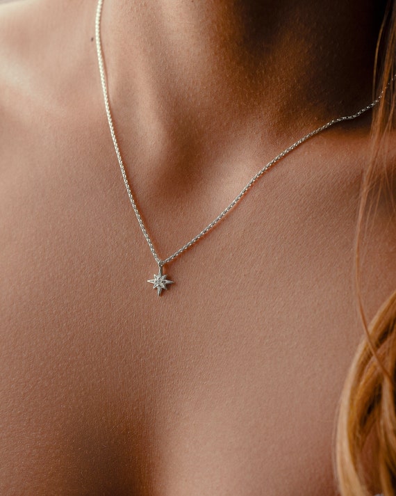 Dainty Sterling Silver Starburst Necklace – Minimalist Floating