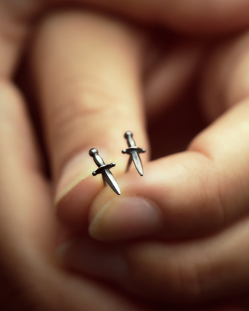 Dagger Stud Earrings - Edgy Tiny Sterling Silver Sword Earrings