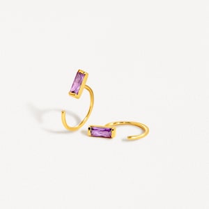 Amethyst Huggie Hoop Earrings: 24k Gold Plated Sterling Silver - EAR044AMT