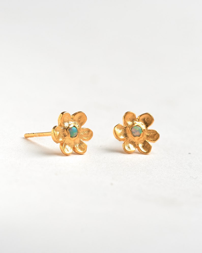 Cute Opal Flower Gold Stud Earrings Gift Summer Opal jewelry STD150 image 6