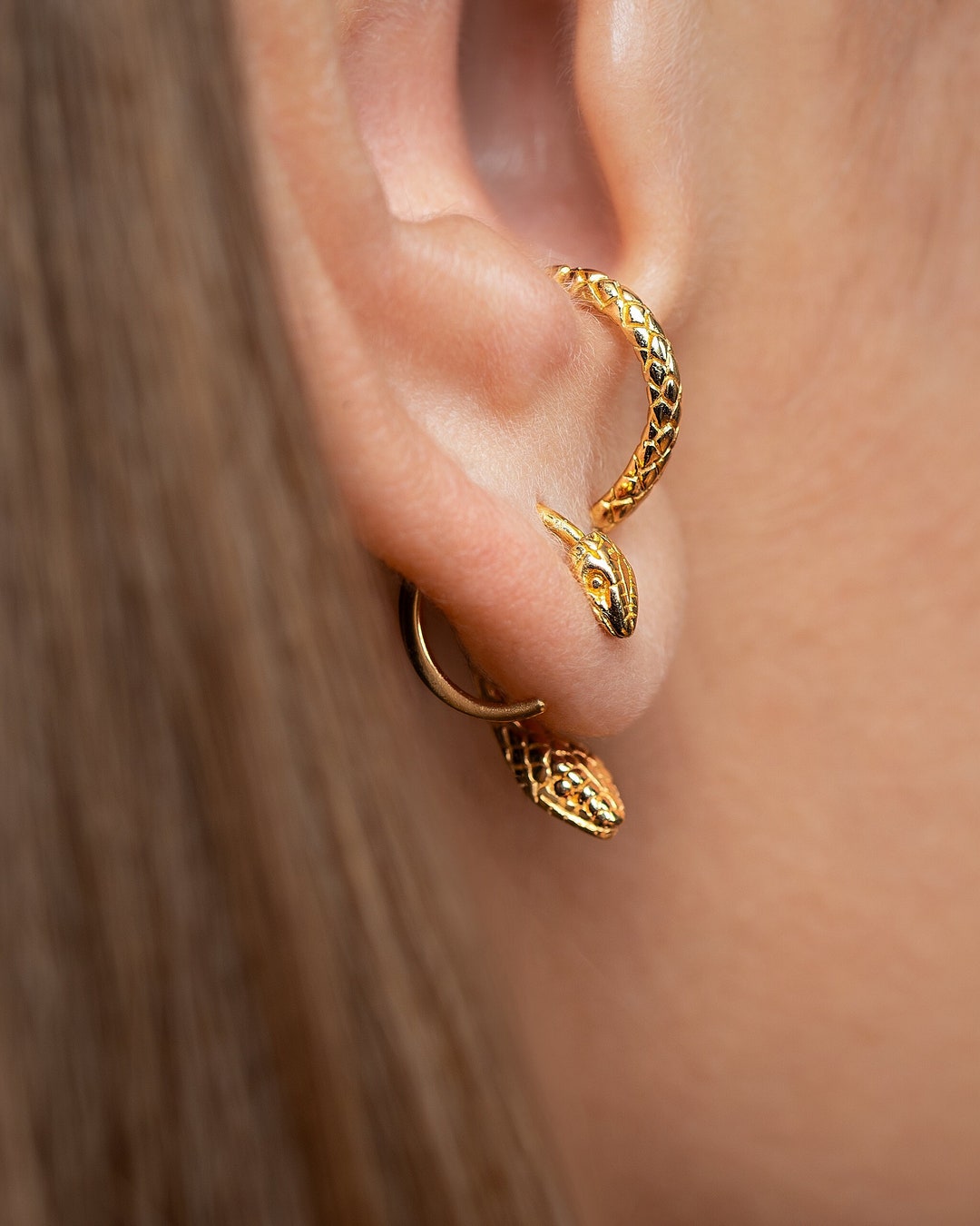 Orecchini Donna Pendenti Oro A Forma Di Serpente: Cerchio Ipoallergenico In Acciaio Inox, Gioielli Grossi E Lucenti, Regalo In Confezione Lussuosa - 4