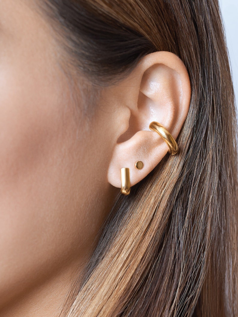 Minimalist Gold Cuff Earring Trendy Gift for Mom ECF021 image 9