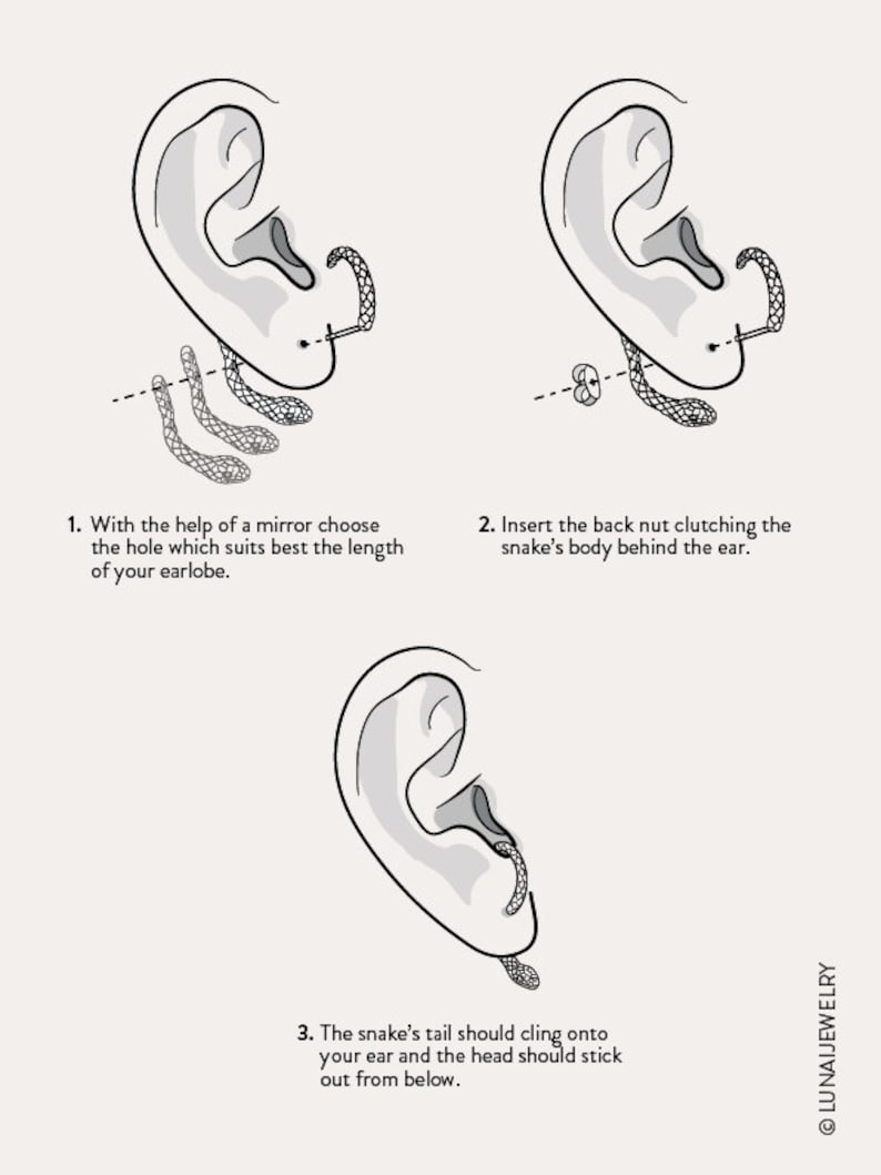 Snake Ear Jacket Earrings Handmade Sterling Silver Jewelry Animal Earrings Gold Ear Cuff EJK009 zdjęcie 5