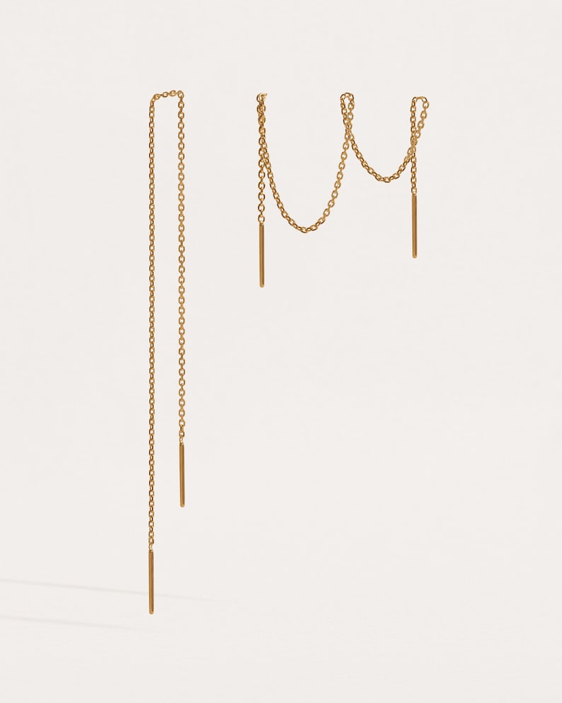 Threader Oorbellen Goud Chain Dangle Edgy Oorbellen Kraakbeen Oorbellen Zilveren Oorbel CHE023 afbeelding 2