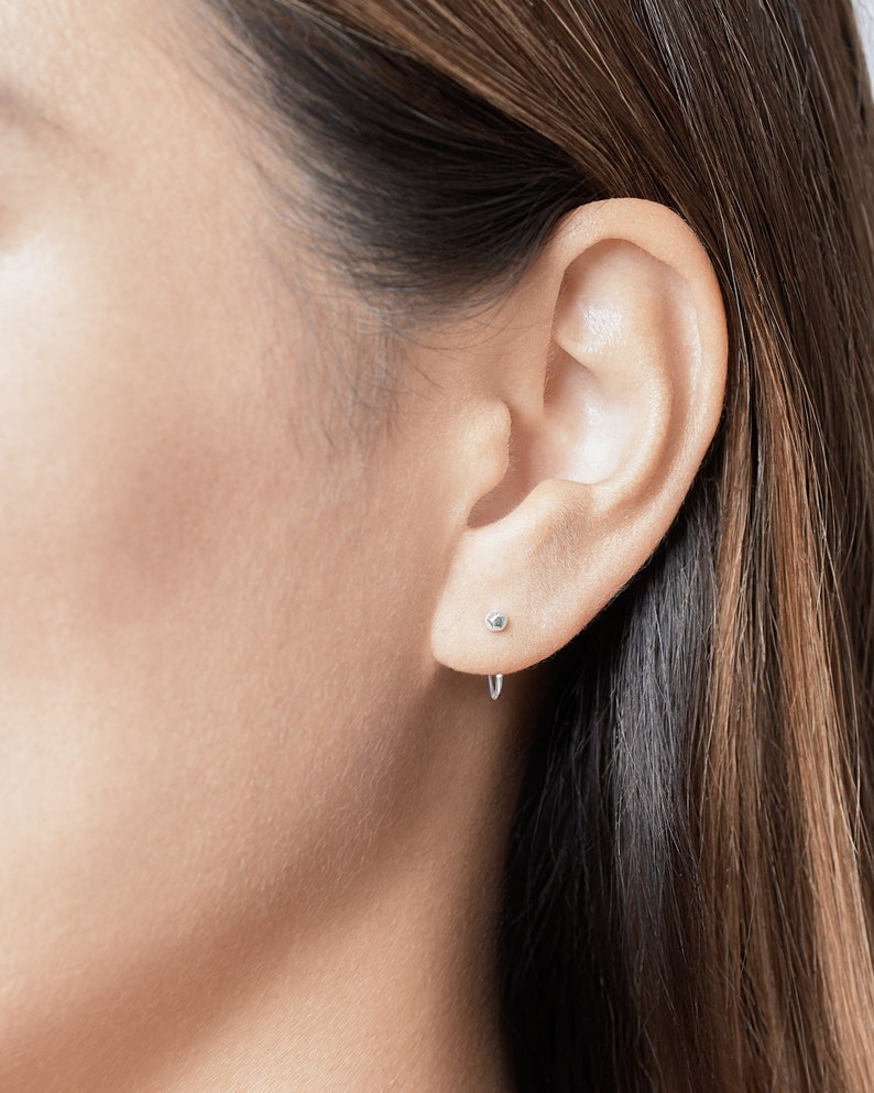 Tiny Huggie Hoop Earrings - Ball Faceted Hoop Earrings - Cartilage Piercings - Helix Hoops - Tragus Hoop Earring - EAR027 