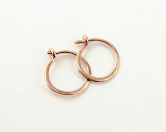 Tiny Rose Gold Hoop Earrings, Classic Rose Gold Hoops, Rose Gold Plated Wire, Minimalist Modern Jewelry, Hand Made, Gift for Her, EAR001