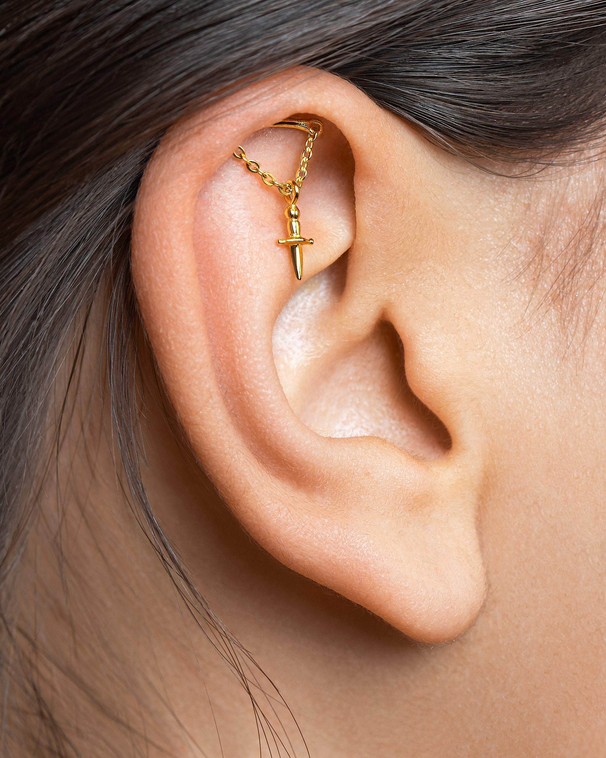 Double Helix Hoop Stud Helix Ring Men Crescent Moon Chain Piercing