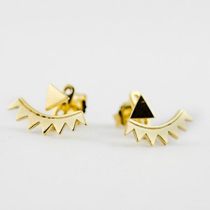 Gold Ear Jacket - Floating Earrings - Bridal Earrings - Stud Earrings - Triangle Stud Earring