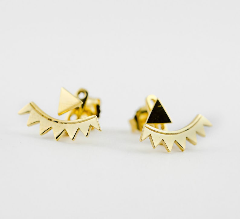 Gold Ear Jacket - Floating Earrings - Bridal Earrings - Stud Earrings - Triangle Stud Earring